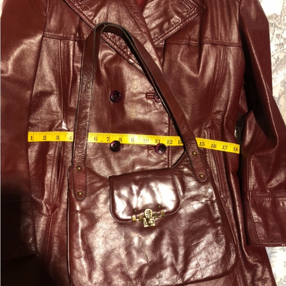 Vintage Etienne Aigner Burgundy Leather double breasted Jacket Size 16 - Picture 4 of 15